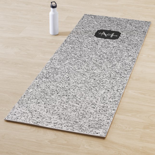 Silver grey light glitter sparkles Monogram Yoga Mat (In Situ)