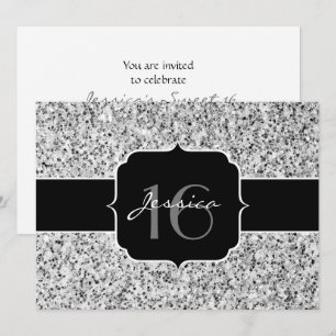 Silver grey light glitter sparkles Sweet 16 Invitation