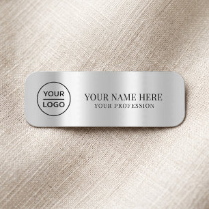 Silver Grey Logo Employee magnetic, safety pin Name Tag