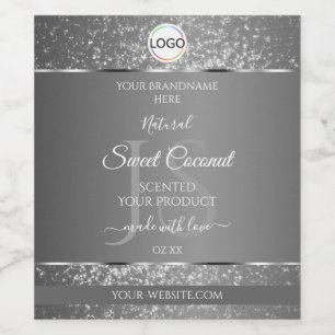 Silver Grey Logo Initials Glitter Product Labels