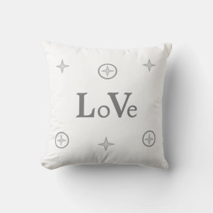 Silver Grey Love Text and Stars on White Throw Pil Cushion
