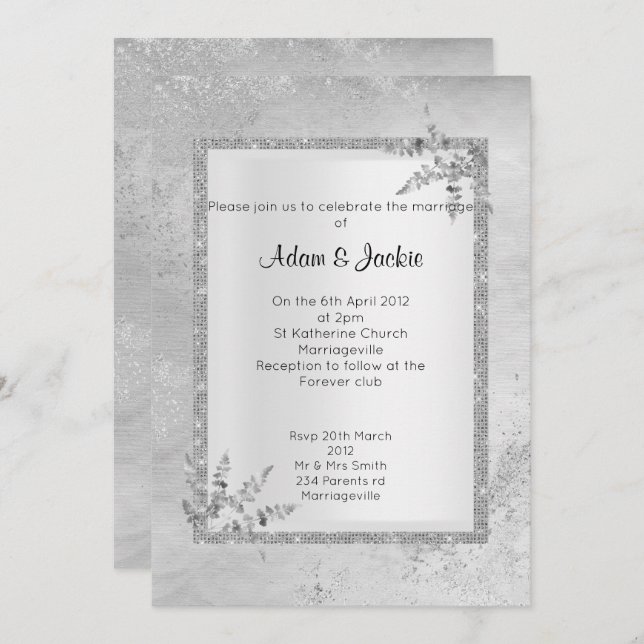 Silver Grey Marble ELEGANT CLASSY WEDDING Invitation (Front/Back)