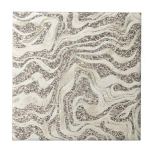 Silver Grey Marbly Glitter Cute Girly Glam Classy Tile