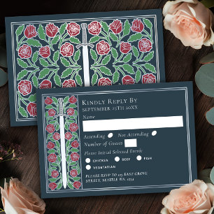 Silver Grey Mediaeval Floral Sword Wedding RSVP Card