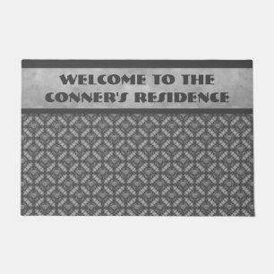 Silver Grey Metal Flowers with Gems Pattern Doormat