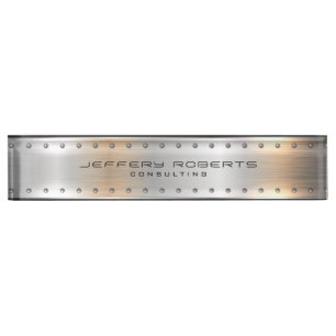 Silver-grey metallic brushed aluminium texture nameplate