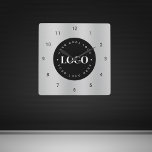 Silver Grey Metallic Custom Logo Company Office Square Wall Clock<br><div class="desc">Decorate your home/office with this cool wall clock,  featuring custom logo & name. Easily add the desired logo by clicking on the "personalise" option.</div>