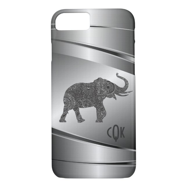 Silver Grey Metallic Floral Elephant Case-Mate iPhone Case (Back)