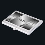 Silver Grey Metallic Look-Stainless Steel Pattern Business Card Holder<br><div class="desc">Dark silver tones shiny metallic look,  stainless steel pattern business card template. Available on other products. Custom initials on front.</div>