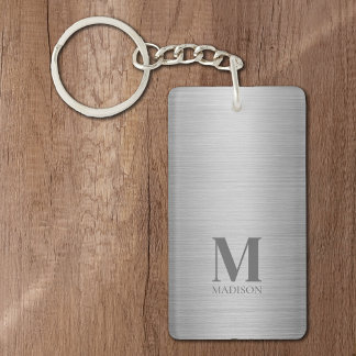 Silver Grey Metallic Monogrammed Key Ring
