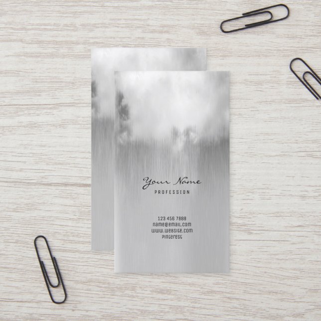 Silver Grey Metallic Rain Cloud Ombre Minimal VIP Business Card (Front/Back In Situ)