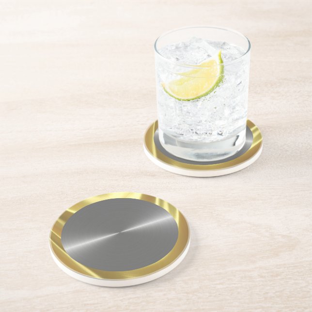 Silver Grey Metallic Stainless Steel look & Gold Coaster (Side)
