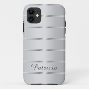 Silver Grey Metallic Stripes  Name Case-Mate iPhone Case