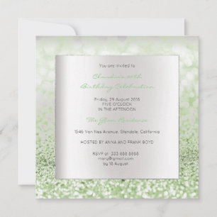 Silver Grey Minimal Birthday Mint Green Glitter Invitation