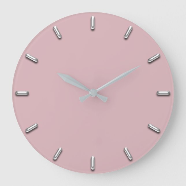 Silver Grey Minimalism Eggplant Pink Rose Large Clock (Front)