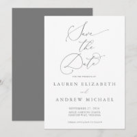 Silver Grey Minimalist Save the Date Invitation