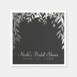 Silver & Grey Modern Glam Botanical Leaves Wedding Napkin
