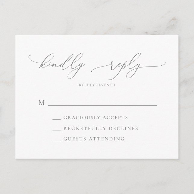 Silver Grey Modern Minimalist Wedding RSVP Postcard (Front)