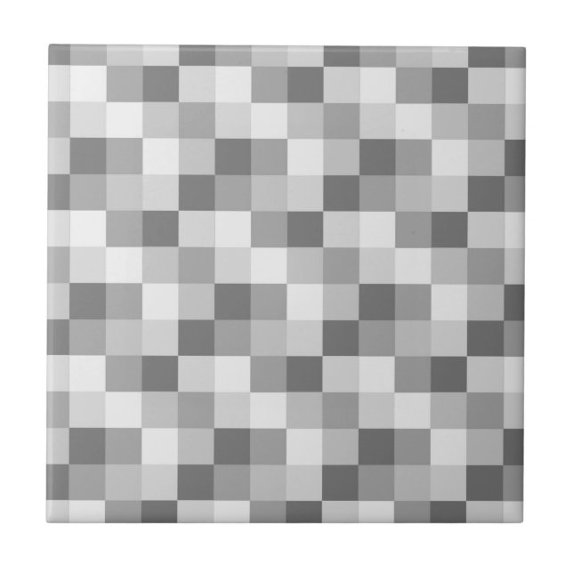 Silver Grey Monochrome Chequered Pattern Tile (Front)