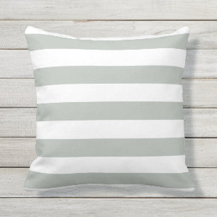 Silver Grey Nautical Stripes Outdoor Pillows