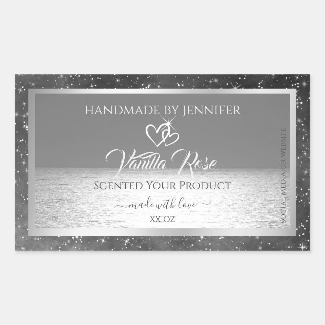 Silver Grey Ocean Product Labels Glitter Stars (Front)