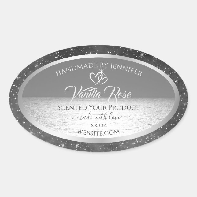 Silver Grey Ocean Product Labels Glitter Stars (Front)