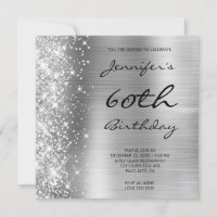 Silver Grey Ombre Foil Left Glitter 60th Birthday