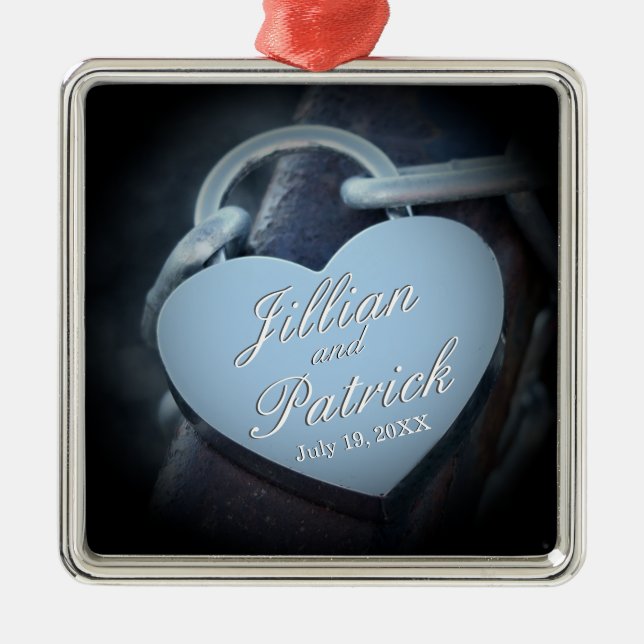 Silver Grey Padlock Chain Link Lovers Metal Tree Decoration (Front)