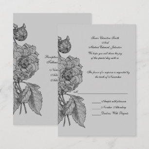 Silver Grey Peony Floral Wedding  RSVP Card