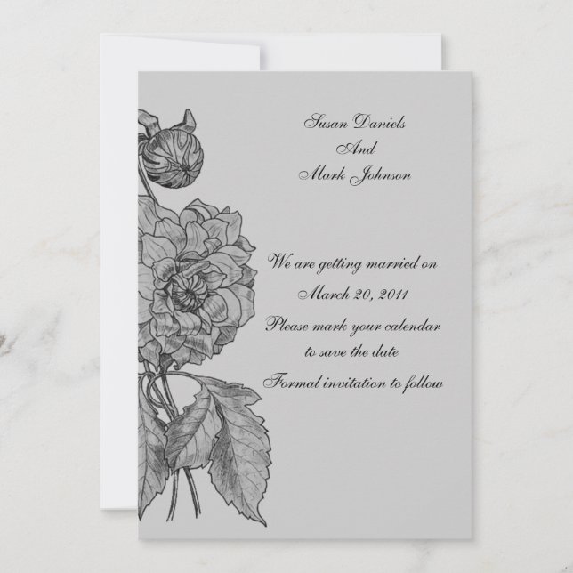 Silver Grey Peony Floral Wedding Save The Date Invitation (Front)