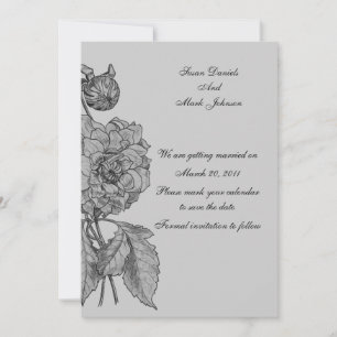 Silver Grey Peony Floral Wedding Save The Date Invitation
