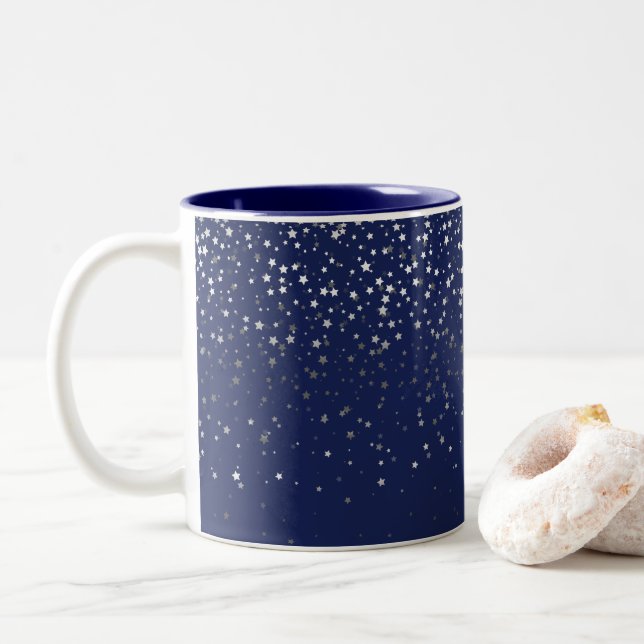Silver-Grey Petite Stars Coffee Mug-Midnight Two-Tone Coffee Mug (With Donut)