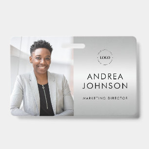 Silver Grey Photo ID Card with Custom Logo & Text Badge