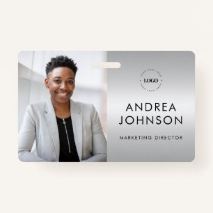 Silver Grey Photo ID Card with Custom Logo & Text ID Badge