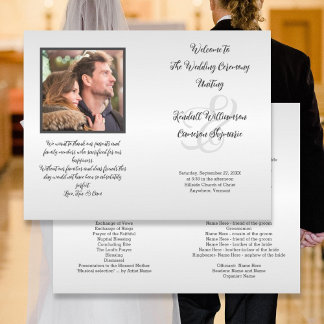 Silver Grey Photo Wedding Program Folded