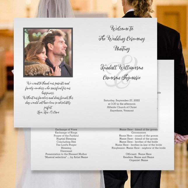 Silver Grey Photo Wedding Program Folded (Creator Uploaded)