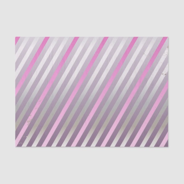 Silver, Grey, Pink Diagonal Stripe Tissue Paper (Front)