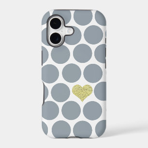 Silver Grey Polka Dots Glitter Heart iPhone