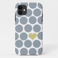 Silver Grey Polka Dots Glitter Heart iPhone
