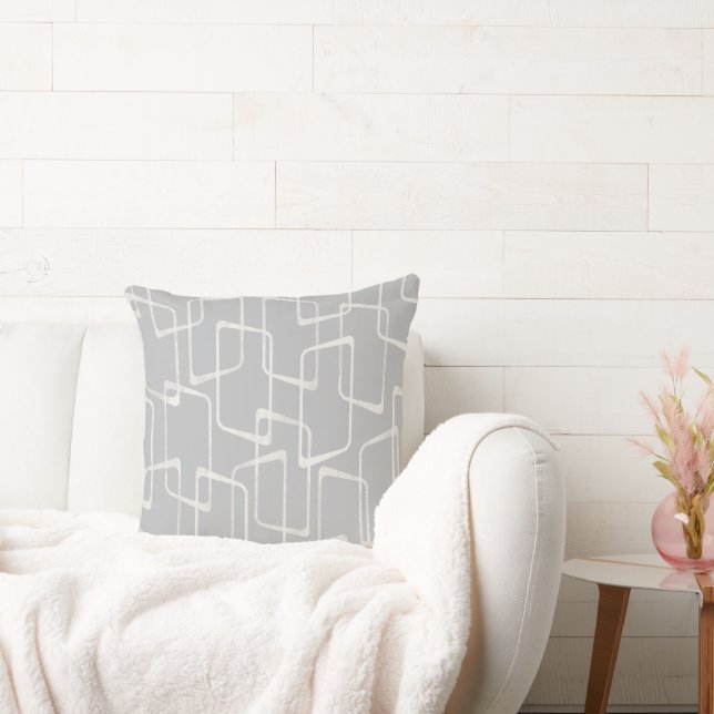 Silver Grey Retro Lino Print Geometric Pattern Cushion (Couch)