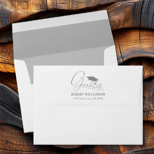 Silver Grey Return Address Graduation Cap Envelope