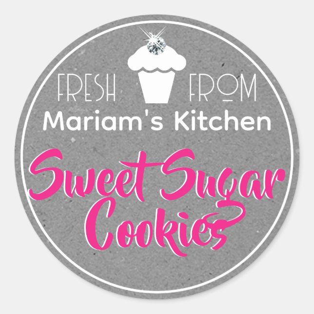 Silver Grey Rhinestone Cupcake Cake Pastry Label (Front)