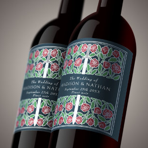 Silver Grey Royal Mediaeval Floral Sword Wedding Wine Label