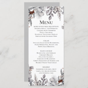 Silver, Grey, Rust Brown Bird Winter Botanical Me Menu