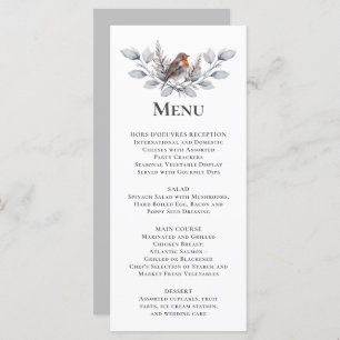Silver, Grey, Rust Brown Bird Winter Botanical Menu