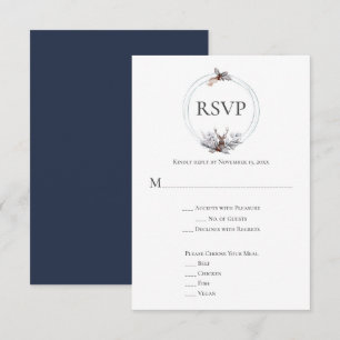 Silver Grey Rust Navy Deer Antler Wedding RSVP Card