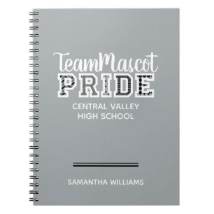 Silver Grey School Pride Mascot Name Notebook