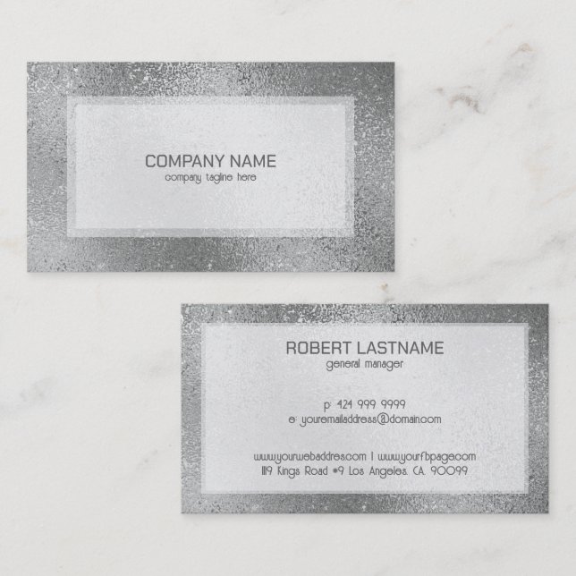 Silver grey shimmering iridescent texture business card (Front/Back)