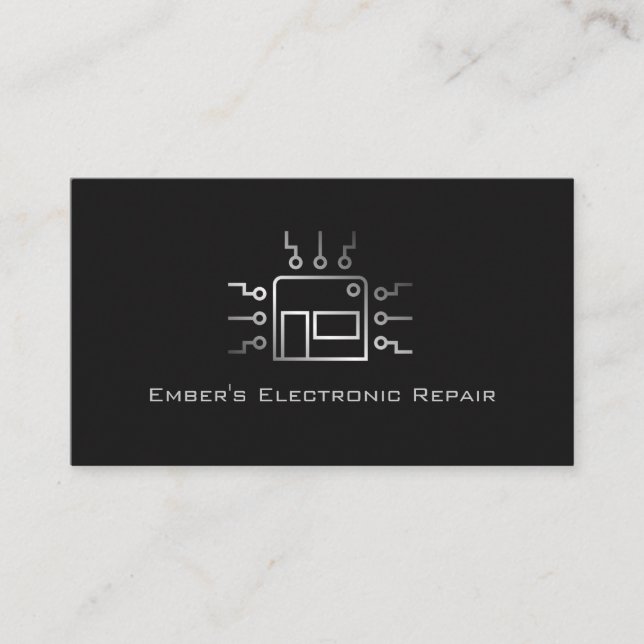 Silver Grey Simple Computer Electronics Repair Business Card (Front)