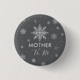 Silver Grey Snowflake Mother To Be Baby Shower  3 Cm Round Badge